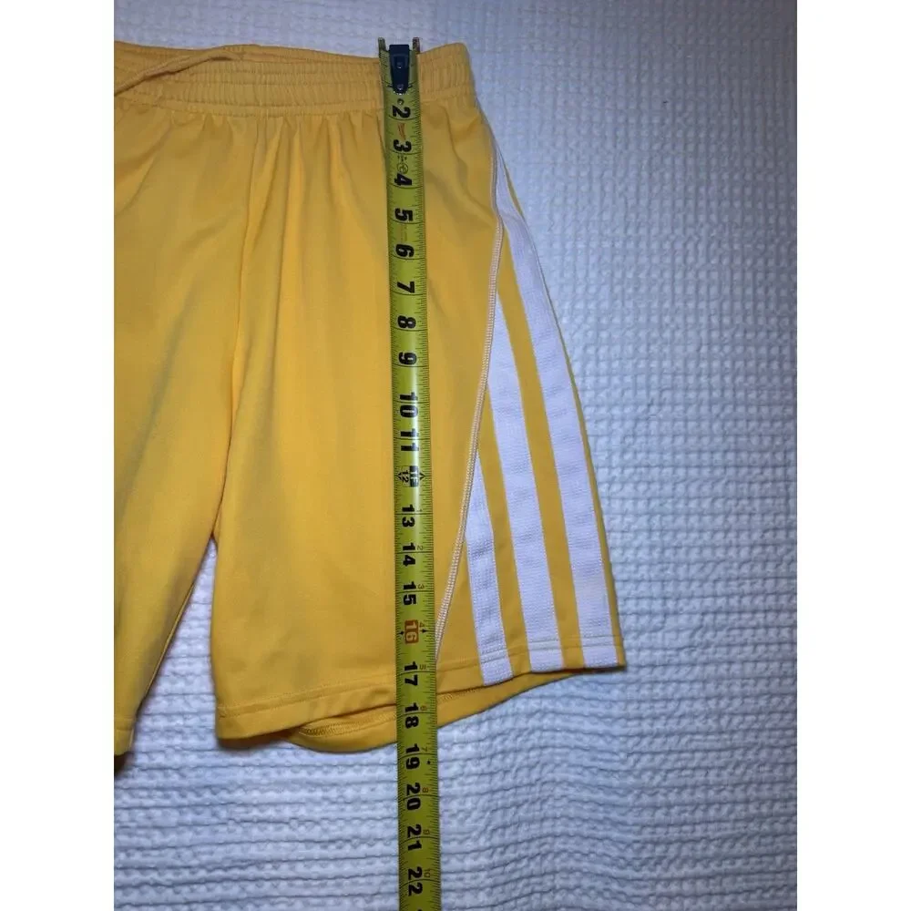 Adidas Clima Men’s Soccer Shorts Size S Yellow Gold White 3 Stripe Drawstring